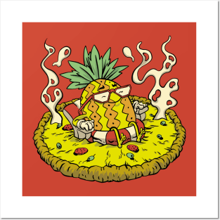 Cute Pineapple on Pizza Cartoon Posters and Art